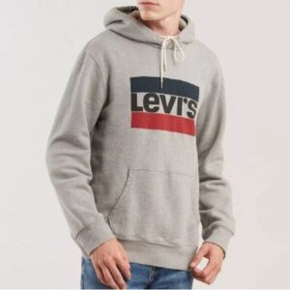 Levi's Retro Y2K Logo Heather Gray Sweatshirt Hoodie Size Small - Picture 1 of 5